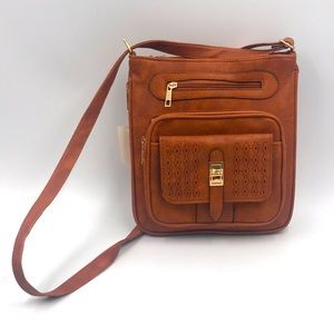 Imported Brown non-leather textile crossbody bag